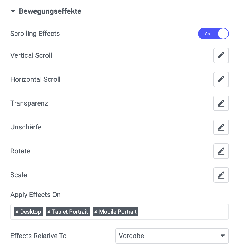 Elementor Scrolling Effekte